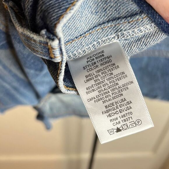 RE/DONE LEVI'S DENIM PATCHWORK SHORTS WITH FRAYED HEM Size 27 - Picture 6 of 9